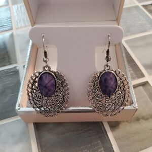 Silver and Purple Earrings